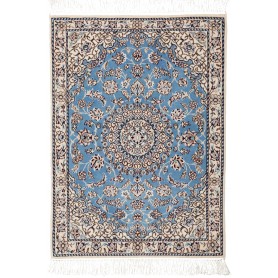 Tappeto Nain 6la Persia Medaglione Celeste Avorio 66x90 Cm