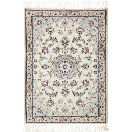 Tappeto Nain 6la Persia Medaglione Crema Azzurro 64x90 Cm