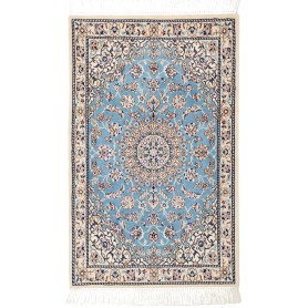 Tappeto Nain 6la Persia Medaglione Celeste Avorio 60x97 Cm