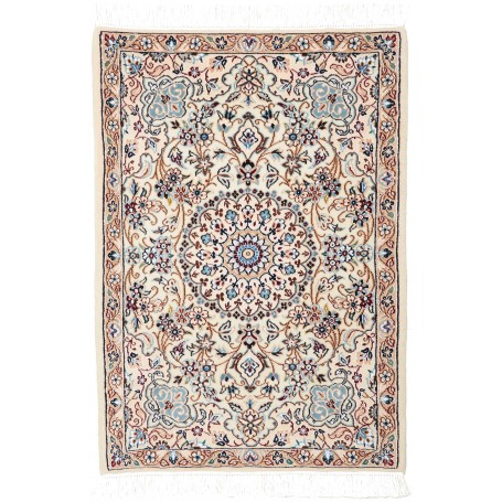 Tappeto Nain 9la Persia Medaglione Crema Blu 65x95 Cm