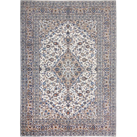 Tappeto Kashan Persia Medaglione Avorio Blu 247x354 Cm