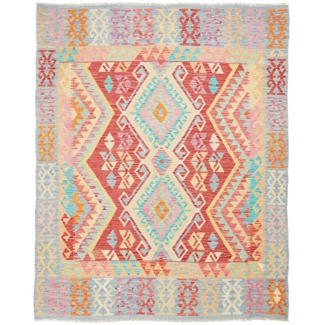 Tappeto Kilim Afghanistan Astratto Rosso Azzurro 154x190 Cm