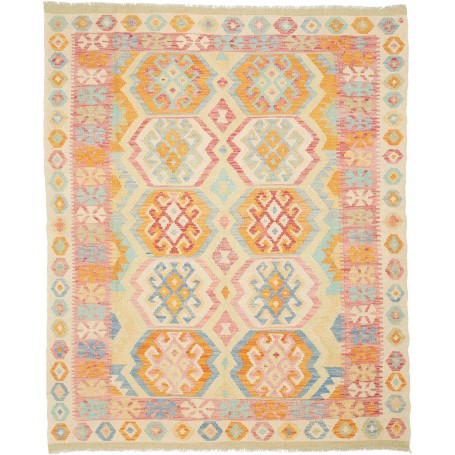 Tappeto Kilim Afghanistan Geometrico Avorio Celeste 155x193