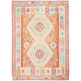 Tappeto Kilim Afghanistan Geometrico Arancione Crema 158x215