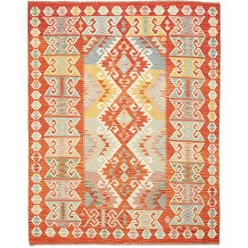Tappeto Kilim Afghanistan Geometrico Arancio Azzurro 152x193