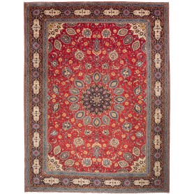 Tappeto Sarough Persia Medaglione Rosso Blu 298x390 Cm