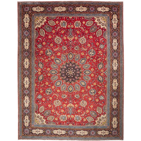 Tappeto Sarough Persia Medaglione Rosso Blu 298x390 Cm