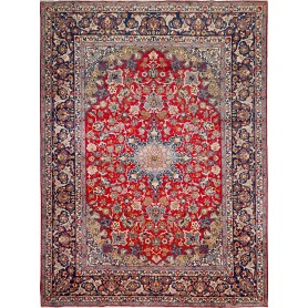 Tappeto Nadjafabad Persia Medaglione Rosso Blu 312x420 Cm