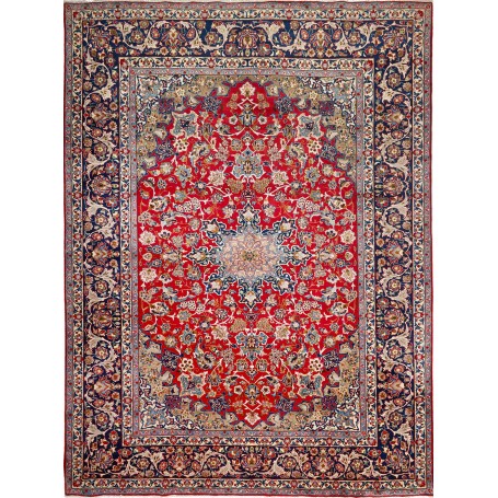Tappeto Nadjafabad Persia Medaglione Rosso Blu 312x420 Cm