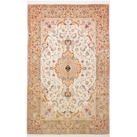 Tappeto Tabriz 70 Raj Persia Medaglione Avorio Beige 200x322
