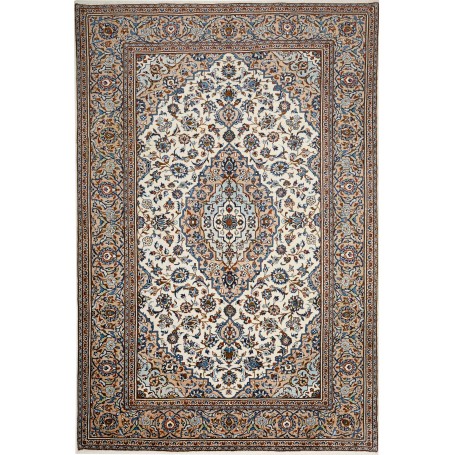 Tappeto Kashan Persia Medaglione Bianco Crema Blu 200x297 Cm