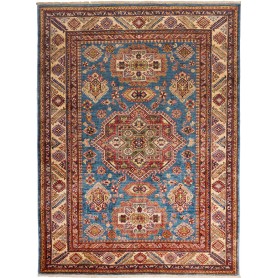 Tappeto Kazak Fine Pakistan Medaglione Blu Rosso 153x208 Cm