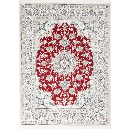 Tappeto Nain Kashmar Persia Medaglione Rosso Granata Crema 1