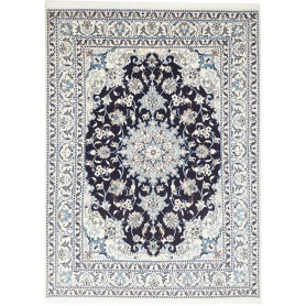 Tappeto Nain Kashmar Persia Medaglione Blu Crema 148x202 Cm