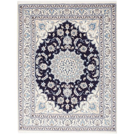Tappeto Nain Kashmar Persia Medaglione Blu Notte Crema 148x1