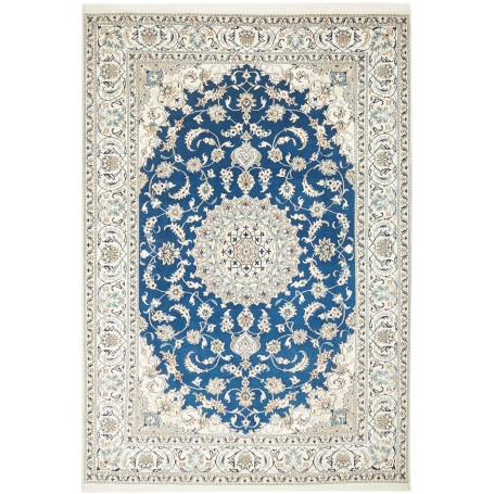 Tappeto Nain Kashmar Persia Medaglione Blu Crema 203x294 Cm