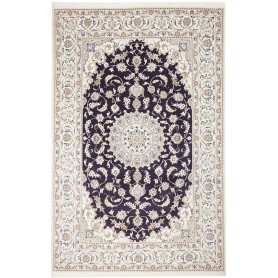 Tappeto Nain Kashmar Persia Medaglione Blu Scuro Crema 196x3