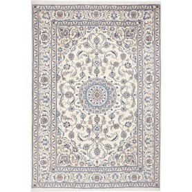 Tappeto Nain Kashmar Persia Medaglione Avorio Blu 205x294 Cm