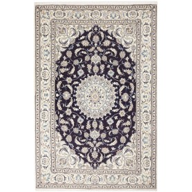 Tappeto Nain Kashmar Persia Medaglione Blu Notte Avorio 190x