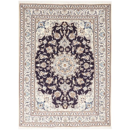 Tappeto Nain Kashmar Persia Medaglione Blu Notte Crema 150x2