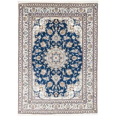Tappeto Nain Kashmar Persia Medaglione Blu Avorio 150x210 Cm