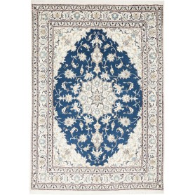 Tappeto Nain Kashmar Persia Medaglione Blu Crema 165x234 Cm