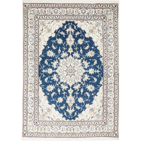 Tappeto Nain Kashmar Persia Medaglione Blu Crema 165x234 Cm