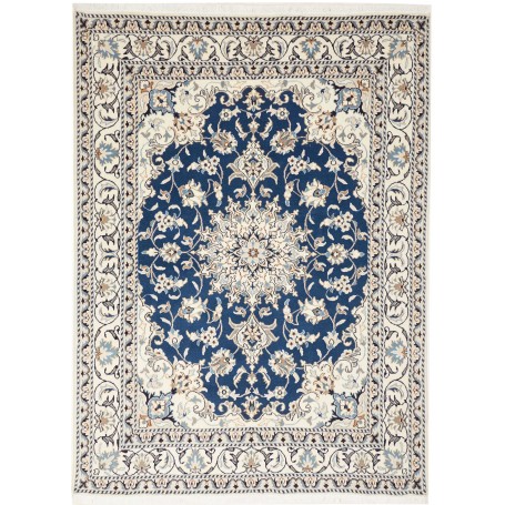 Tappeto Nain Kashmar Persia Floreale Blu Profondo Crema 153x