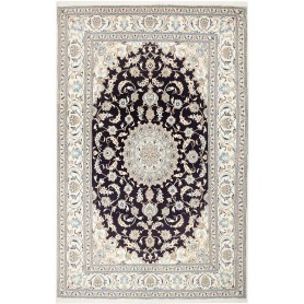 Tappeto Nain Kashmar Persia Medaglione Blu Scuro Crema 183x3