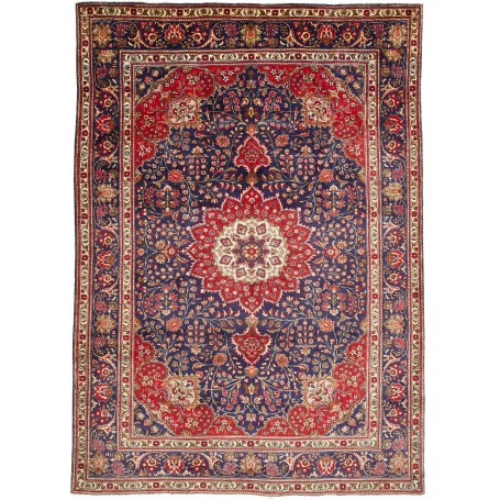 Tappeto Tabriz Persia Medaglione Blu Rosso 209x295 Cm