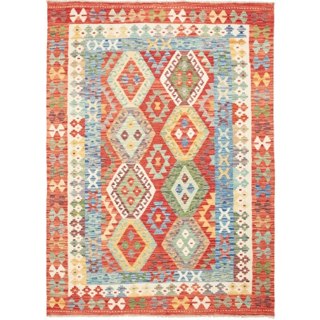 Tappeto Kilim Afghanistan Astratto Rosso Blu 154x209 Cm