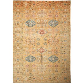 Tappeto Kazak Fine Pakistan Geometrico Ocra Blu 251x356 Cm