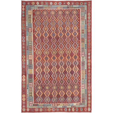 Tappeto Kilim Afghanistan Astratto Rosso Blu 312x499 Cm