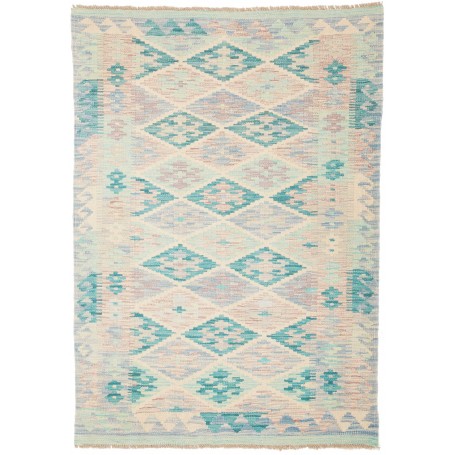Tappeto Kilim Afghanistan Astratto Beige Turchese 99x141 Cm