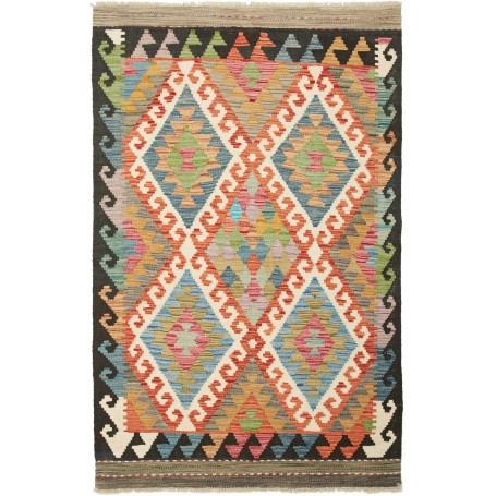 Tappeto Kilim Afghanistan Astratto Multicolore Vivace 100x15