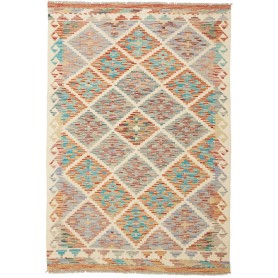 Tappeto Kilim Afghanistan Astratto Crema Turchese 98x144 Cm