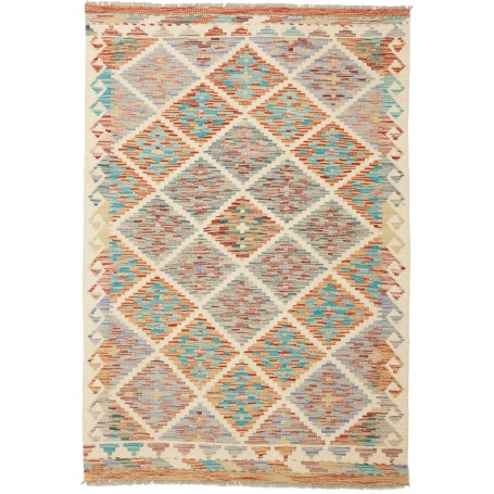 Tappeto Kilim Afghanistan Astratto Crema Turchese 98x144 Cm