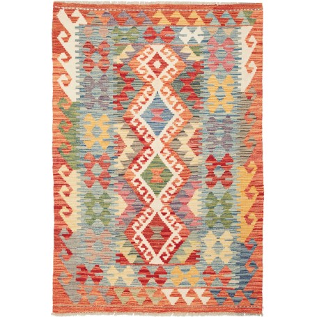 Tappeto Kilim Afghanistan Geometrico Arancio Blu 99x148 Cm