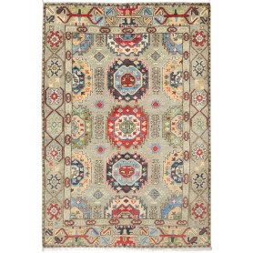 Tappeto Kazak Afghanistan Geometrico Grigio Rosso 122x178 Cm