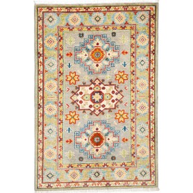 Tappeto Kazak Afghanistan Floreale Grigio Celeste Rosso 83x1