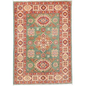 Tappeto Kazak Pakistan Geometrico Verde Acqua Rosso 105x150