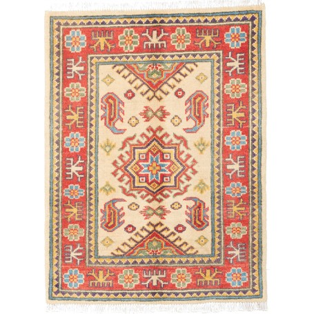 Tappeto Kazak Pakistan Geometrico Crema Rosso 65x85 Cm