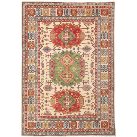 Tappeto Kazak Pakistan Astratto Crema Rosso 147x210 Cm