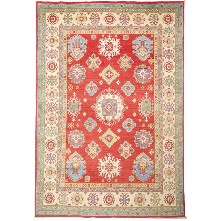 Tappeto Kazak Pakistan Medaglione Rosso Crema 204x297 Cm