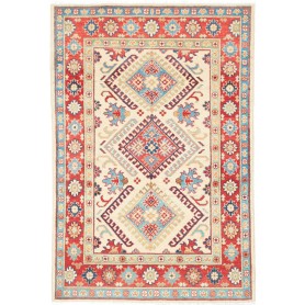 Tappeto Kazak Pakistan Astratto Crema Rosso 101x152 Cm
