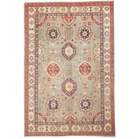 Tappeto Kazak Afghanistan Astratto Verde Salvia Rosso 201x29