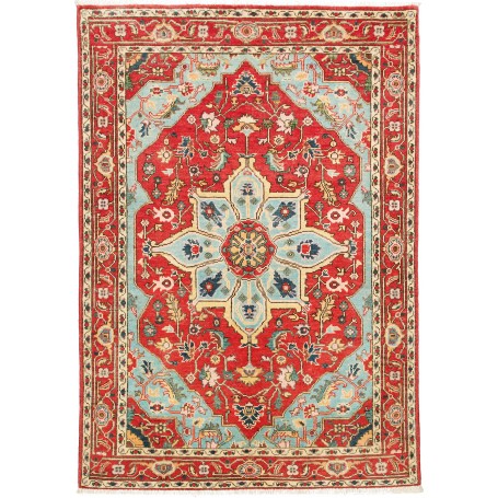 Tappeto Zigler Pakistan Medaglione Rosso Celeste 120x173 Cm