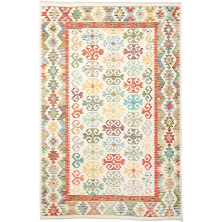 Tappeto Kilim Afghanistan Geometrico Crema Multicolore 201x3