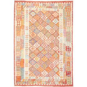 Tappeto Kilim Afghanistan Geometrico Arancio Blu 205x297 Cm