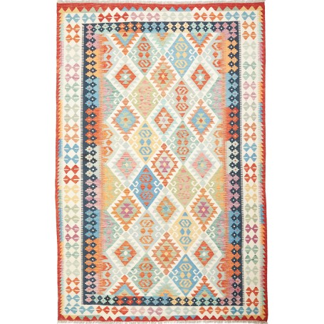 Tappeto Kilim Afghanistan Astratto Multicolore Pastello 202x